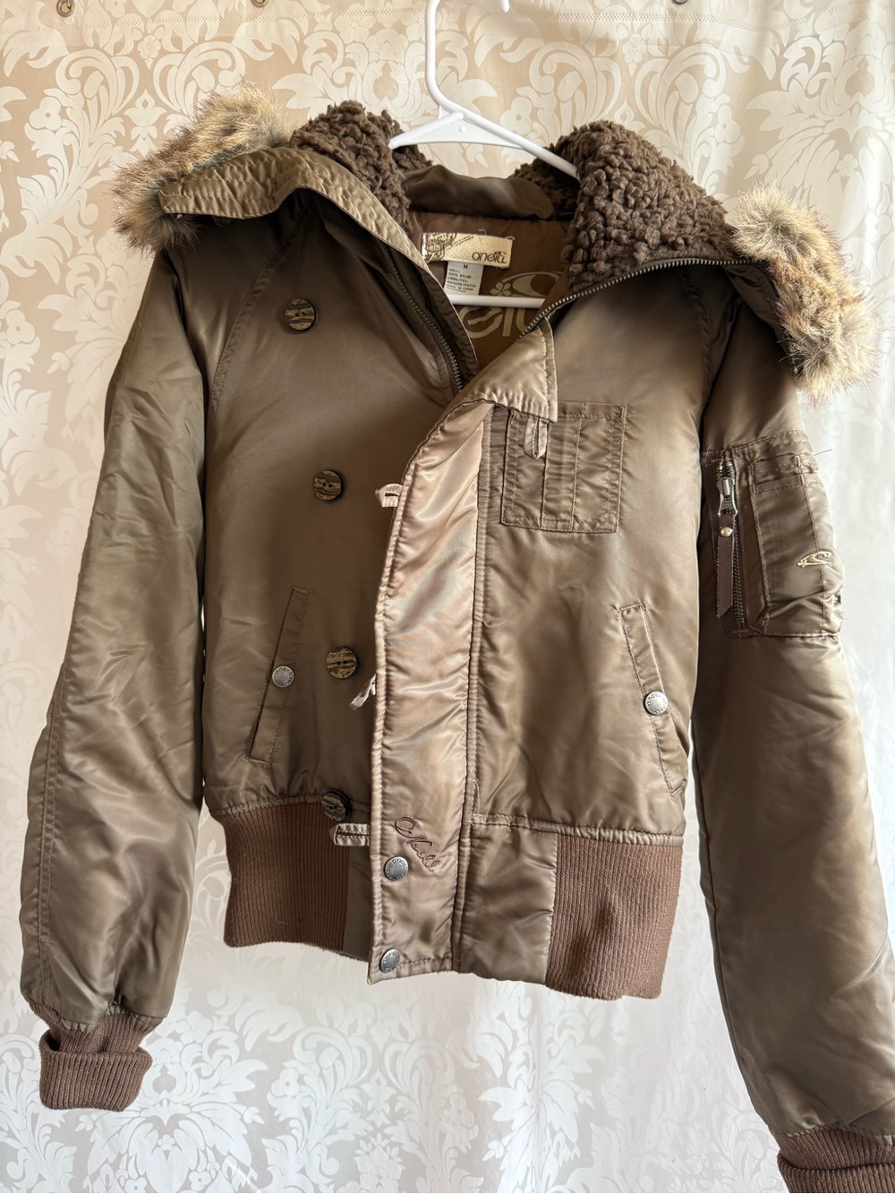 O'Neill Taupe/Brown Cropped Puffer Jacket